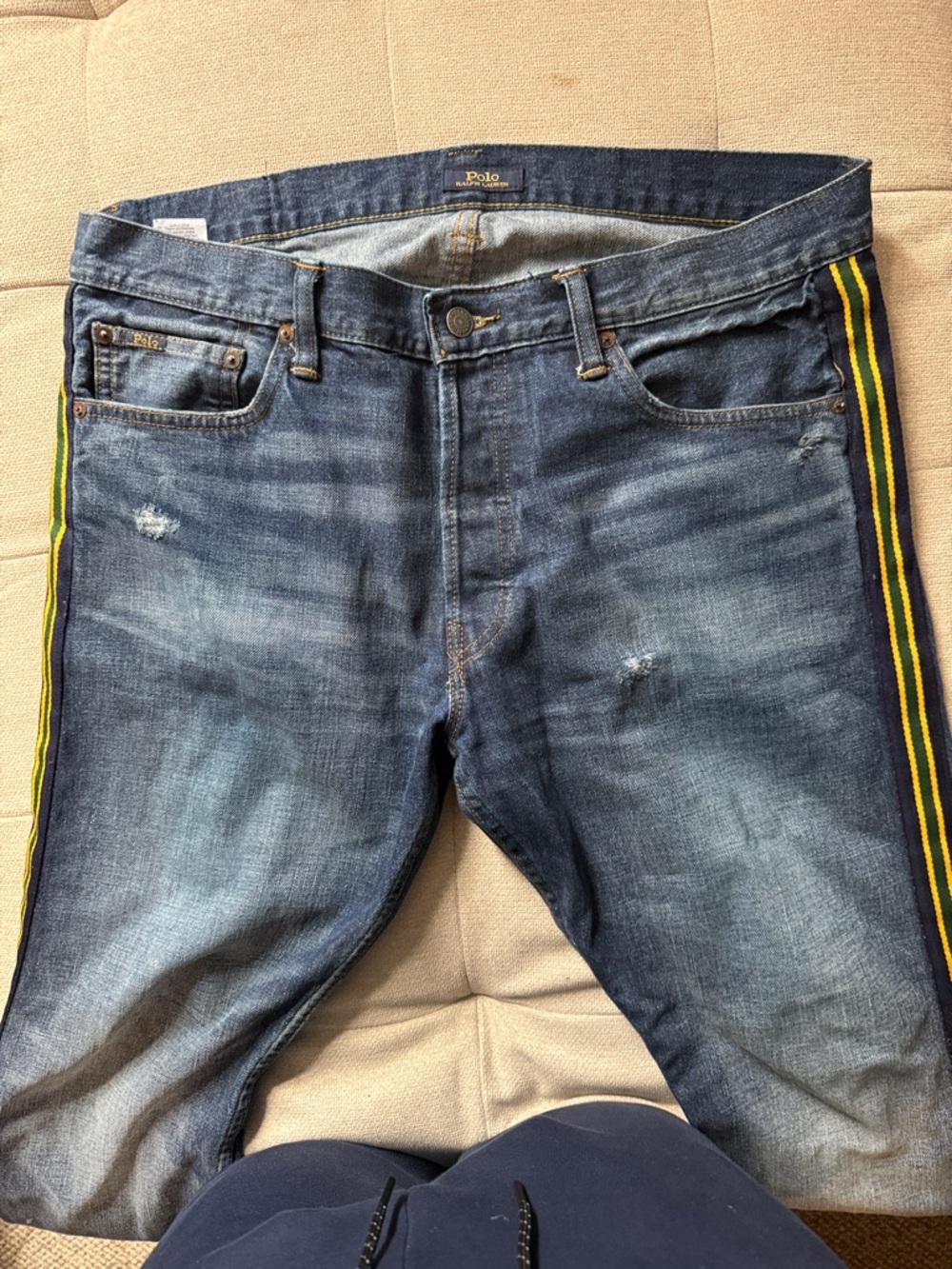 Polo by Ralph Lauren Blue Denim Jeans with Green & Yellow Side Stripes